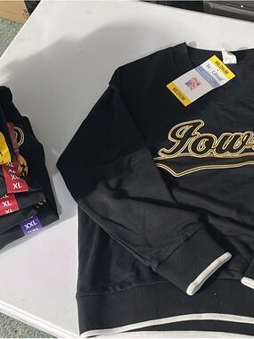 Black 'Iowa' Script Crewneck Sweatshirt with Gold Trim